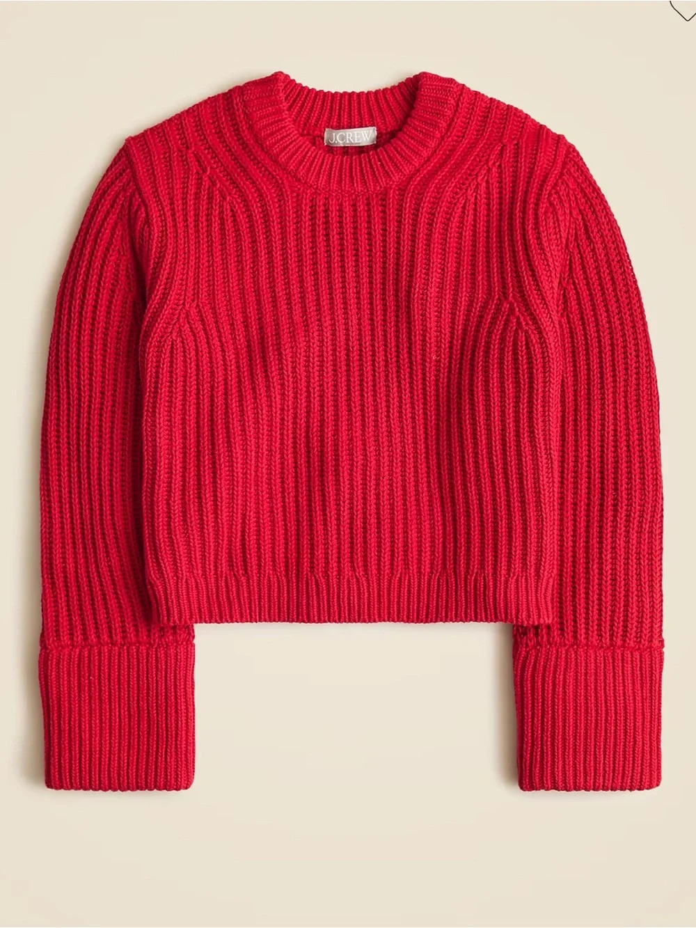 J. Crew Heritage Cotton Fisherman Red Ribbed Crewneck Sweater